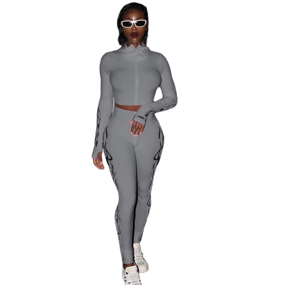 Zipper Crop Top w/ High Waist Legging Set